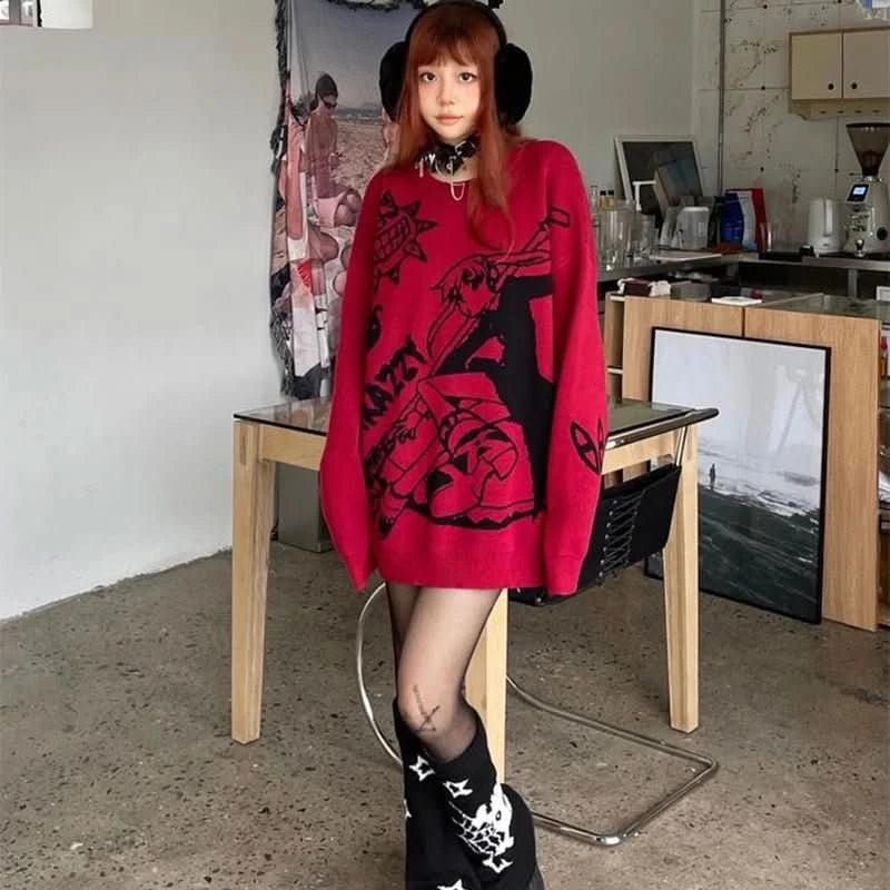 Suéter Tejido Y2K Harajuku Vintage Anime Oversized - Estilo Hip Hop Unisex | Tienda Anime Costa Rica - Tico Ofertas - Tico Ofertas 