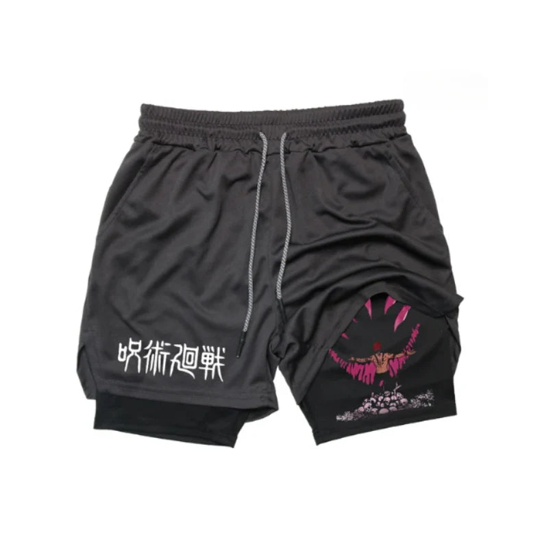 Dark Slate Gray Shorts de Entrenamiento Sukuna | Jujutsu Kaisen Anime Gym | Edición Limitada – Tico Ofertas